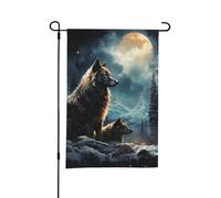 Drapeaux de jardin double face 30 x 45 cm - Drapeau de bienvenue saisonnier - Deux loups - Drapeau de jardin - Printemps - Été - Petits drapeaux pour décorations extérieures de cour, pelouse, terrasse