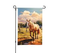Drapeaux de jardin double face 30 x 45 cm - Drapeau de bienvenue saisonnier - Drapeau de ferme - Cheval de jardin - Petit drapeau pour décorations extérieures - Cour, pelouse, terrasse, ferme