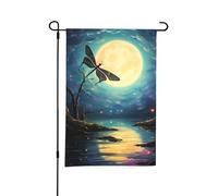 Drapeaux de jardin double face 30 x 45 cm - Drapeau de bienvenue saisonnier - Drapeau d'extérieur libellule et lune - Petit drapeau pour décoration extérieure - Pour cour, pelouse, terrasse, ferme