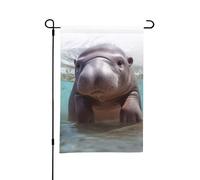 Drapeaux de jardin double face - 30 x 45 cm - Drapeau de bienvenue saisonnier - Hippopotame - Petit drapeau de jardin - Printemps - Été - Petits drapeaux pour décorations extérieures de cour, pelouse