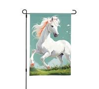 Drapeaux de jardin double face 30 x 45 cm - Drapeau de bienvenue saisonnier - Joli cheval blanc - Petit drapeau de jardin pour printemps et été - Petits drapeaux pour décorations extérieures de cour