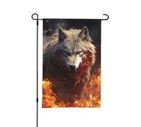 Drapeaux de jardin double face - 30 x 45 cm - Drapeau de bienvenue saisonnier - Loup brûlant dans le feu - Petit drapeau de jardin pour printemps et été - Petits drapeaux pour décorations extérieures