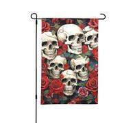 Drapeaux de jardin double face 30 x 45 cm - Drapeau de bienvenue saisonnier - Tête de mort et roses - Petit drapeau pour décorations extérieures de cour, pelouse, terrasse, ferme