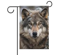 Drapeaux de jardin double face 31 x 46 cm pour l'extérieur Bannière de vacances Lmage de loup dans la neige Drapeau de jardin d'été en toile de jute Drapeau de bienvenue pour décoration extérieure