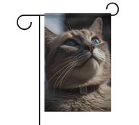 Drapeaux de jardin double face 31 x 46 cm pour l'extérieur - Bannière de vacances - Un chat regarde vers le ciel - Drapeau de jardin d'été en toile de jute - Drapeau de bienvenue pour décoration
