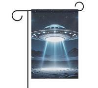 Drapeaux de jardin double face 31 x 46 cm pour l'extérieur de vacances, bannière OVNI à la tombée de la nuit, drapeau de jardin, drapeau de bienvenue en toile de jute pour décoration extérieure