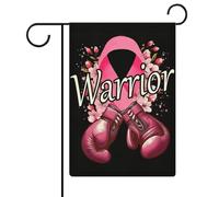 Drapeaux de jardin double face avec gants de boxe et ruban rose pour la sensibilisation au cancer du sein, décoration extérieure, 32 x 47 cm