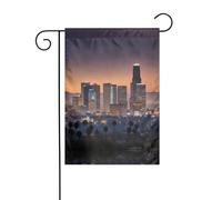 Drapeaux de jardin double face avec motif d'horizon de Los Angeles, 30,5 x 45,7 cm, anniversaire, mariage, vacances, cour, extérieur, décoration extérieure
