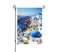 Drapeaux de jardin double face avec vue sur la mer de l'île grecque, décoration saisonnière pour cour avant porche