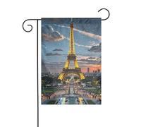Drapeaux de jardin double face - Drapeau de la nuit Paris Eiffel - Petite bannière de jardin pour l'extérieur - 30,5 x 45,7 cm - Drapeau décoratif extérieur vertical pour toutes les saisons
