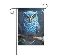 Drapeaux de jardin double face en forme de chouette bleue - Petite bannière de jardin pour l'extérieur - 30,5 x 45,7 cm - Drapeau décoratif extérieur vertical pour toutes les saisons
