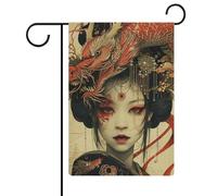 Drapeaux de jardin double face Geisha Dragon Guerrier pour la décoration extérieure de votre jardin, maison ou fête (47 cm x 32 cm)