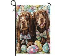 Drapeaux de jardin double face pour décoration extérieure, œufs en verre teinté, chiot - 30,5 x 45,7 cm