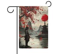 Drapeaux de jardin double face pour extérieur, motif lune rouge et samouraï japonais, 47 cm x 32 cm. Décoration idéale pour une fête d'anniversaire ou votre maison. Dimensions : 47 cm x 32 cm.