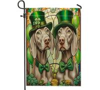 Drapeaux de jardin double face pour la Saint-Patrick - Motif chien de Weimar - 30,5 x 45,7 cm - Pour décoration extérieure, chiot en verre teinté - Motif trèfle - Pour extérieur - Petit drapeau de