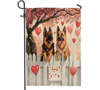 Drapeaux de jardin double face pour la Saint-Valentin, berger allemand, 30,5 x 45,7 cm, pour extérieur, couple de ferme, chiot, toile standard, pour animaux de compagnie, jardin, pelouse, décoration