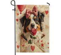 Drapeaux de jardin double face pour la Saint-Valentin, berger australien, 30,5 x 45,7 cm, pour extérieur, lettres d'amour, chiot en toile standard, pour amant, cour, jardin, pelouse, décoration