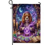 Drapeaux de jardin double face pour l'extérieur, motif tarot effrayant, drapeau de maison, drapeau effrayant pour la cour, la pelouse, le cavalier de sorcière, le roi Charles, 30,5 x 45,7 cm