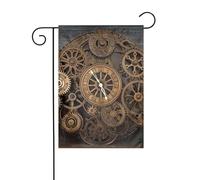 Drapeaux de jardin double face Steampunk Engrenages Horloge Drapeaux Petite bannière de jardin pour extérieur 30,5 x 45,7 cm Drapeau décoratif vertical pour toutes les saisons