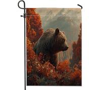 Drapeaux de jardin d'ours de montagne d'automne 30,5 x 45,7 cm double face pour extérieur, forêt d'automne motif animal sauvage, drapeau de maison, paysage pittoresque, cour, pelouse, drapeau