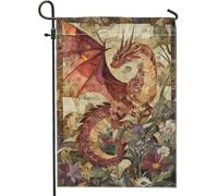 Drapeaux De Jardin Dragon Des Fantaisies D'Automne, Créature Rustique Aux Écailles Rouges Résiste Aux Intempéries Garden Flag Décorations Pelouse Drapeaux Pour Patio Célébrations 30X45Cm