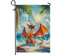 Drapeaux De Jardin Dragon D'Été Sur La Plage, Oranges, Fantaisies Artistiques Résiste Aux Intempéries Drapeau Extérieur Toutes Les Saisons Bannière Extérieure Pour Jardinage Balcon Fête 30X45Cm