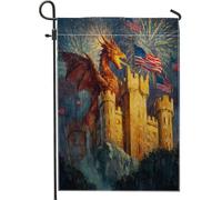 Drapeaux De Jardin Dragon Du Château Patriotique, Créature Magique Rouge Drapeau Fierté Résistant Bannière Jardins Durable Drapeaus Décoratif Pour Défilé Festivals Balcon 30X45CM