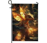 Drapeaux De Jardin Dragon Féerique D'Automne, Créature Des Fantaisies D'Oranges Résiste Aux Intempéries Pelouse Drapeaux Toutes Les Saisons Garden Flag Pour Ferme Jardinage 30X45Cm