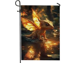Drapeaux De Jardin Dragon Féerique D'Automne, Créature Des Fantaisies D'Oranges Résiste Aux Intempéries Pelouse Drapeaux Toutes Les Saisons Garden Flag Pour Ferme Jardinage 30X45Cm