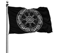 Drapeaux De Jardin Dragons Scandinaves Vikings Et Aegishjalmur Usa Drapeau Fierté Couleurs Vives Drapeaus Décoratif Résistant Bannières Extérieure Pour Festivals Fête Défilé 90X152CM