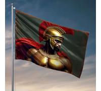 Drapeaux de jardin drôle Un homme musclé en armure dorée avec une cape rouge. Drapeaux pour votre chambre avec barre de grotte homme (30 x 45 cm)