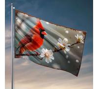 Drapeaux de jardin drôles avec perches cardinales rouges vives gracieusement sur une branche ornées de drapeaux amusants (60 x 90 cm)
