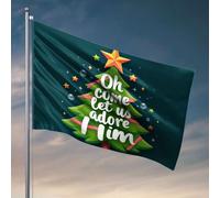 Drapeaux de jardin drôles d'arbre de Noël avec ornements et texte « Oh Come Let Us Adore him » Drapeau cool drôle drapeaux amusants (60 x 90 cm)