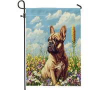 Drapeaux de jardin drôles de bouledogue français 30,5 x 45,7 cm pour extérieur, drapeau vertical standard en lin pour maison, chiot, cour, pelouse, décoration extérieure