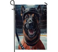 Drapeaux de jardin drôles de chien malinois belge 30,5 x 45,7 cm double face pour décoration extérieure, motif chiot de hockey sur glace, drapeau de maison, drapeau cool et amusant pour animal de