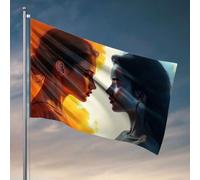 Drapeaux de jardin drôles de deux femmes face à l'autre, l'une dans des tons chauds, l'autre dans des tons froids. Drapeaux pour votre chambre homme grotte bar (152 x 244 cm)