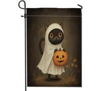 Drapeaux de jardin drôles d'Halloween noirs double face à l'extérieur, citrouilles vintage chaton avant cour petite toile Ho