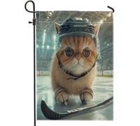 Drapeaux de jardin drôles en forme de chat persan 30,5 x 45,7 cm double face pour décoration extérieure, hockey sur glace, sport, chaton, drapeau en toile, cool et amusant pour animal de compagnie