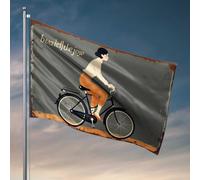 Drapeaux de jardin drôles style vintage : une femme qui fait du vélo avec drapeau élégant, décorations de dortoir amusantes pour les gars d'université (120 x 180 cm)
