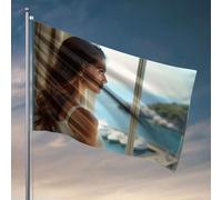 Drapeaux de jardin drôles Une femme regarde une vue côtière sereine. Drapeaux pour votre chambre, bar, grotte homme (30 x 45 cm)