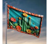 Drapeaux de jardin drôles une peinture murale colorée avec un cactus et des fleurs vibrantes. Drapeaux pour votre chambre Man Cave Bar (60 x 90 cm)