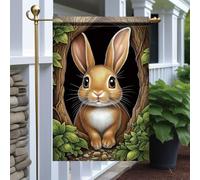 Drapeaux De Jardin Easter Bunny Cute Brown Rabbit Peeking From Tree Hollow Toutes Les Saisons Treer Drapeau Coupe-Vent Et Étancheune Garden Flag Pour Ferme Balcon Fête S