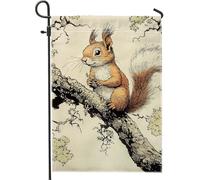Drapeaux De Jardin Écureuil D'Automne, Art Du Bois Brun Toutes Les Saisons Drapeau Extérieur Décorations Pelouse Drapeaux Pour Célébrations Ferme 30X45Cm