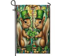 Drapeaux de jardin écureuil de la Saint-Patrick 30,5 x 45,7 cm double face pour décoration extérieure, drapeau en toile en verre teinté pour extérieur, petit drapeau de pelouse
