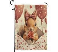 Drapeaux de jardin écureuil de Saint-Valentin 30,5 x 45,7 cm double face pour extérieur, lettres d'amour, amoureux des animaux, drapeaux d'extérieur en toile standard, décoration de pelouse