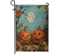 Drapeaux de jardin effrayants citrouilles d'Halloween 30,5 x 45,7 cm double face pour extérieur, drapeaux vintage rétro en toile de jute standard, drapeaux de pelouse, arrière-cour, petite maison