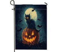 Drapeaux de jardin effrayants pour Halloween - 30,5 x 45,7 cm - Double face pour extérieur, citrouilles, chauve-souris, chaton, toile de jute, pour animaux de compagnie, arrière-cour et petite maison