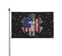 Drapeaux De Jardin Ems Star Of Life Emt Paramédical Médecin Américain Garden Flag Premium Treer Drapeau Pour Célébrations Balcon Fête Patio 90X150 Cm