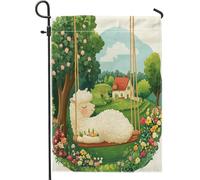 Drapeaux de jardin en alpaga printanier 30,5 x 45,7 cm double face pour extérieur, balançoire de ferme, motif animal standard, drapeau de maison en toile standard, drapeau amusant pour cour, cour