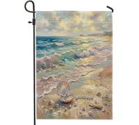 Drapeaux de jardin en coquillage de peinture à l'huile 30,5 x 45,7 cm pour extérieur, plage, été, vie marine côtière, drapeau vertical standard, imprimé plage cool, devant cour, jardin, pelouse
